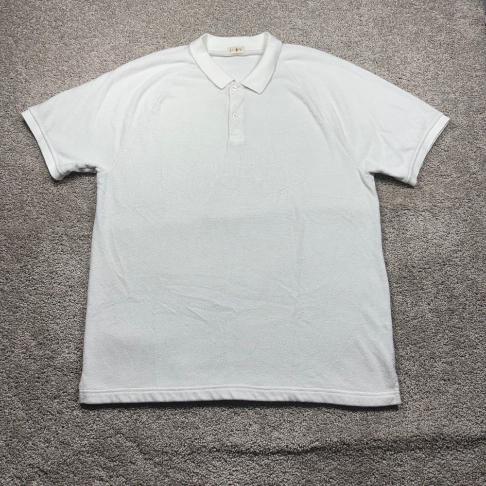 J.Crew Oarsman Terry Cloth Polo Shirt Mens XL White Cotton Blend BZ316 SU24